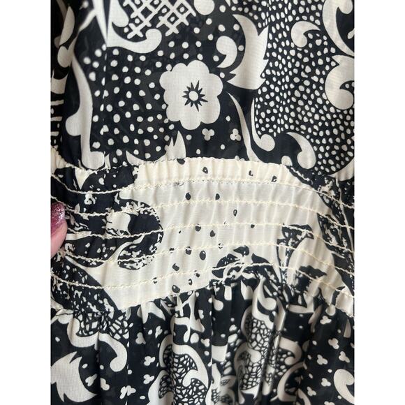 ASSORTI FOR SUSAN FREIS Vtg 80s Floral Georgette Smocked Waist Midi Dress L/XL - Picture 5 of 16